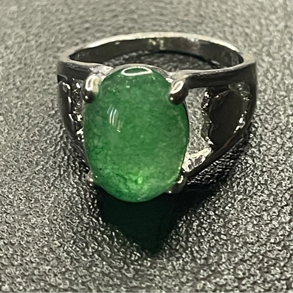 New Sterling Silver Oval Cut Green 4 Prong Crackle Quartz Gemstone Handmade Ring